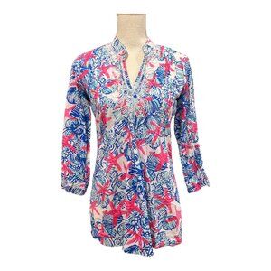 Lilly Pulitzer Tunic Womens XS Sarasota She‎ She Shells Beaded Top Vacation